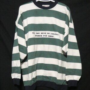 DOUBLE DUTY | large | Green and White Striped Crew Neck Sweatshirt | NWOT